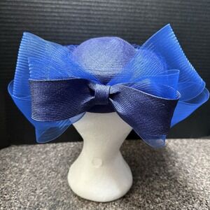 Vintage Women's Fascinator Hat Blue Bow Veil Kentucky Derby Wedding Church Andre